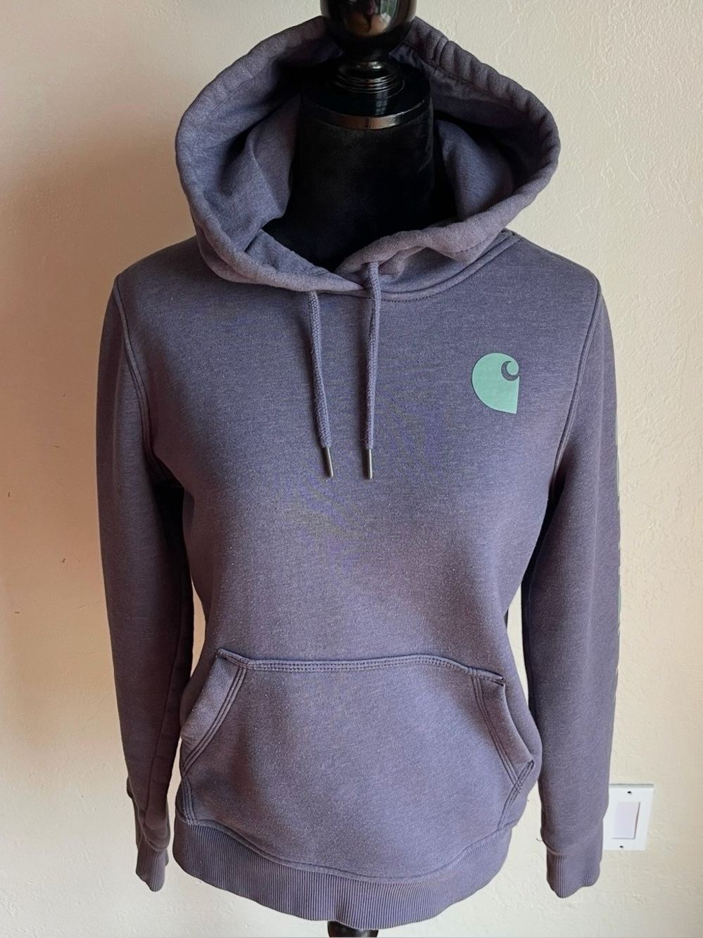 Carhartt Relaxed Fit Women’s Blue Teal Green Logo Hoodie Size Small